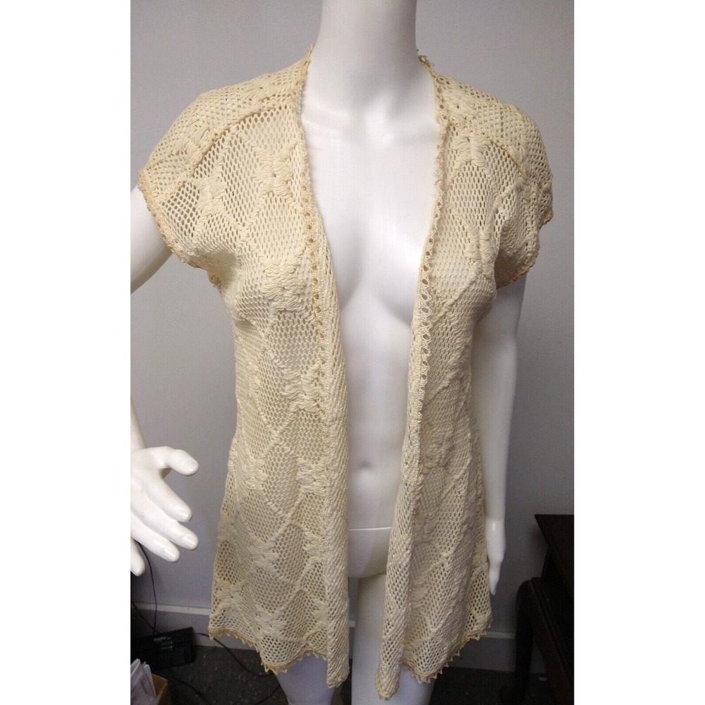 COLE of California Ivory Open Crochet Knit Womens Medium Beach Pool Cover up